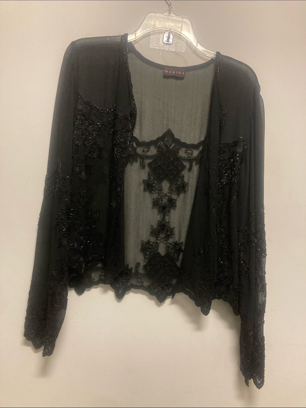 MARINA/Black Sheer Beaded Lace Kimono Jacket